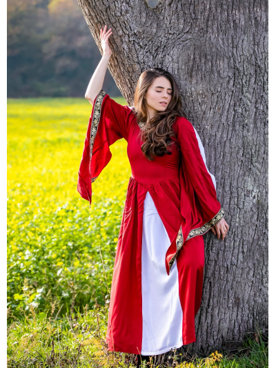 Trollfelsen Leonardo Carbone Mittelalter Gewandung Ritter Maid Burgfrau Edles Viskose Kleid Ivette Rot Weiß _2_